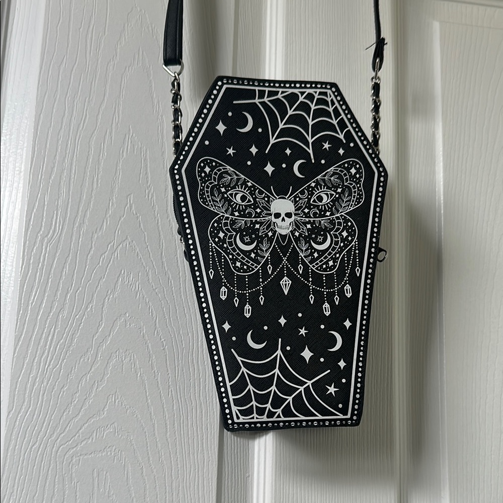 Claire's Black and White Crossbody Bag with Gothic Design